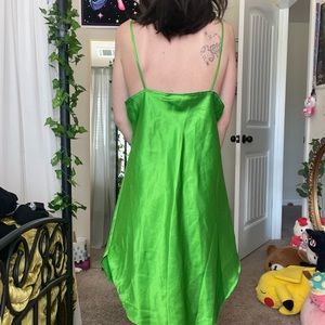 Vintage Kelly Green Lingerie Silk Mini Dress with Flower Secret Treasures